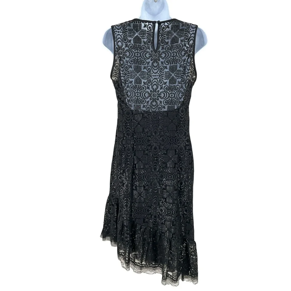 Nanette Lepore Cocktail Dress Womens 8 Black Sequin Lace Asymmetrical Ruffle NEW